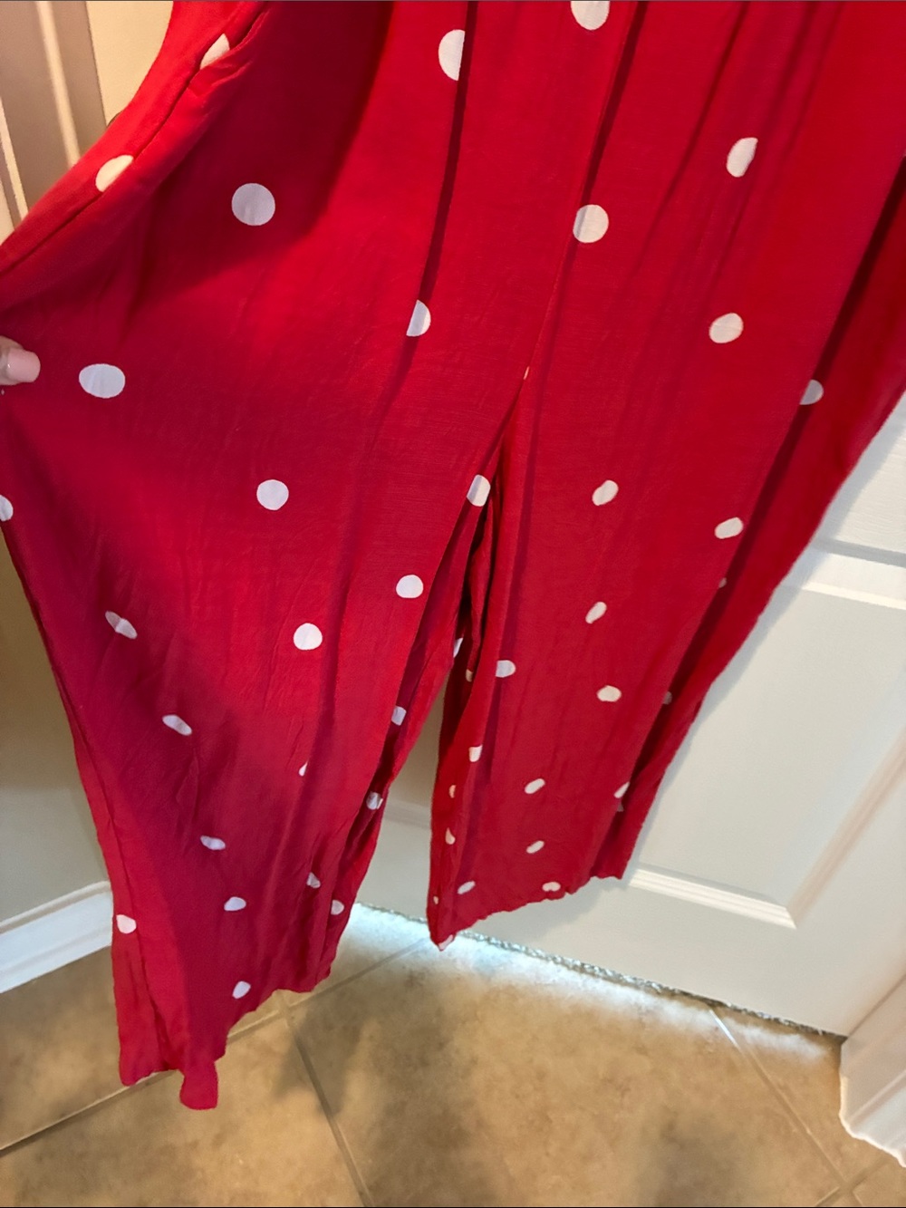 LOFT Red Polka Dot Strapless Jumpsuit with Spaghetti Straps - Picture 3 of 7